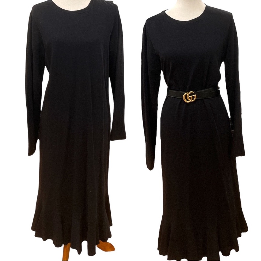 ZARA Trafaluc cotton long sleeve crew neck trumpet skirt black dress Sz L